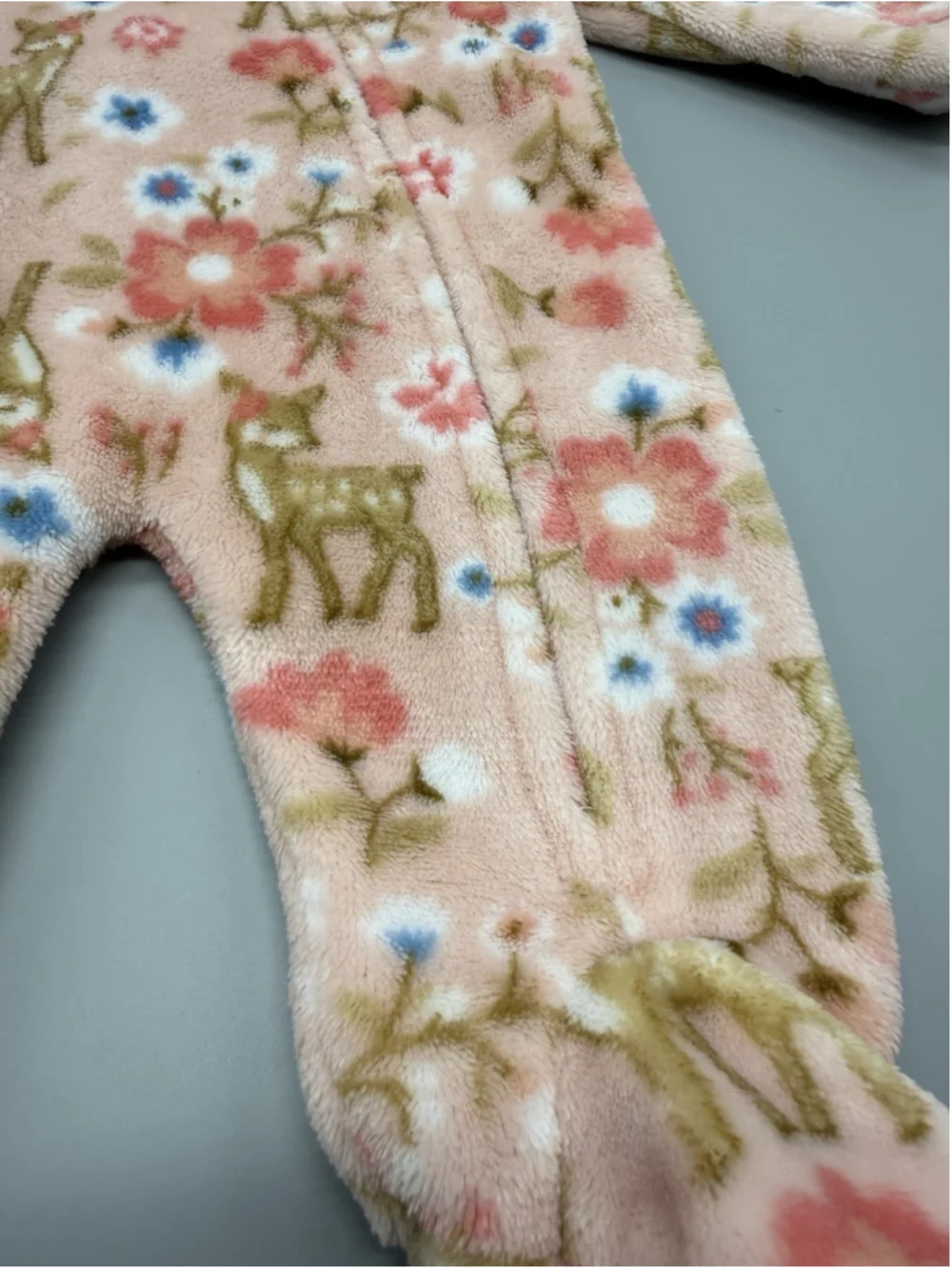 Little Beginnings Pink Floral Deer 0-3 Months Fleece Hooded Footed One-Piece